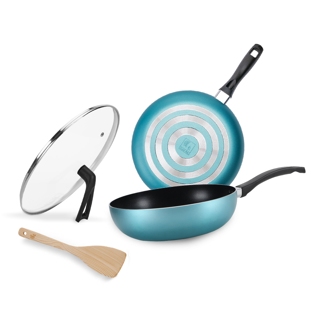 【CookPower 鍋寶】金鑽不沾鍋雙鍋四件組-兩色任選(34CM炒鍋含蓋+32CM平底鍋+木鏟) 歷史價格詳細信息