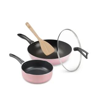 【CookPower 鍋寶】金鑽不沾鍋雙鍋四件組-兩色任選(34CM炒鍋含蓋+32CM平底鍋+木鏟) 歷史價格詳細信息