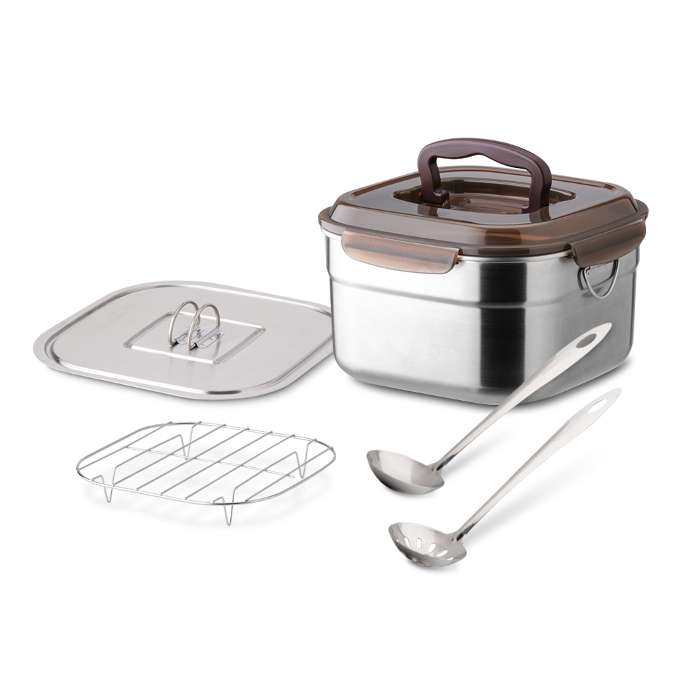 【CookPower 鍋寶】304不鏽鋼野營萬用保鮮盒4.6L(含湯勺漏勺組) EO-BVS4613RG02 歷史價格詳細信息