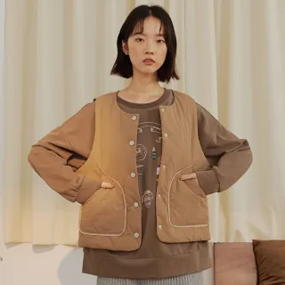 【gozo】衍縫拼接毛呢保暖背心(咖啡/淺卡其/深綠_F) | 女裝 圓領 百搭 歷史價格詳細信息