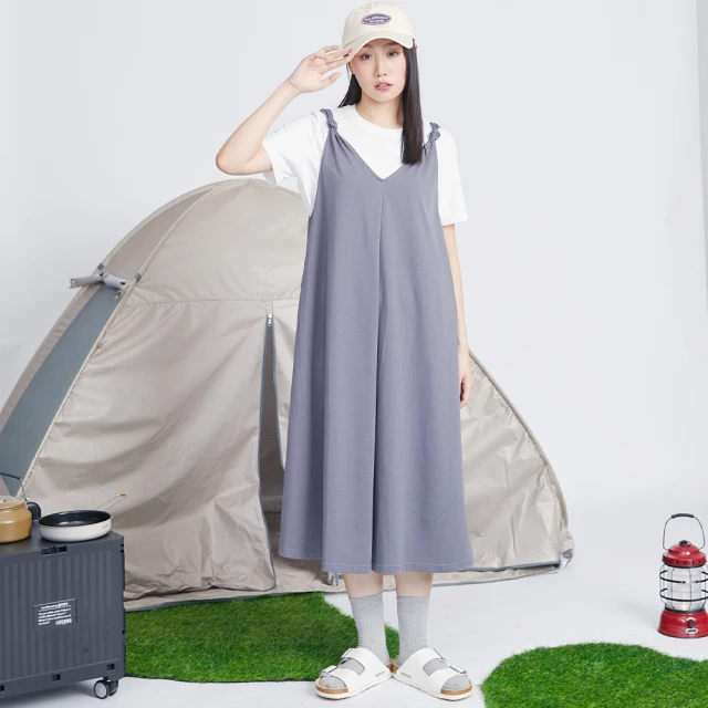 【gozo】V領拼接抽繩格紋洋裝(藍色_F)｜女裝 百搭 休閒 歷史價格詳細信息