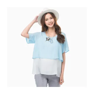 Gennies奇妮 甜美知性假兩件雙色雪紡上衣-桔(C3B02) 歷史價格詳細信息