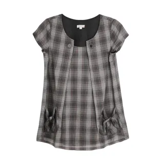 Gennies奇妮 造型領經經典格紋上衣-淺灰格(C3A64) 歷史價格詳細信息