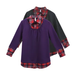 Gennies奇妮 格紋拼接層次秋冬上衣-紫/灰(G3251) 歷史價格詳細信息