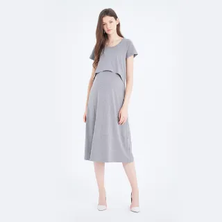【Gennies 奇妮】親膚美型哺乳洋裝-丈青(哺乳衣 短袖哺乳衣 連身長裙 長洋裝 假二件 上掀哺乳) 歷史價格詳細信息