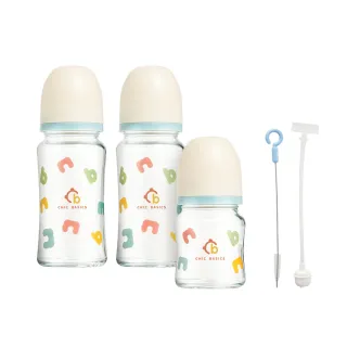 【奇哥】CHIC BASICS玻璃奶瓶5入組-耐玻寬口 240ml *3+寬口奶瓶120ml*2(加贈鳳梨酵素奶瓶蔬果慕斯500ML) 歷史價格詳細信息