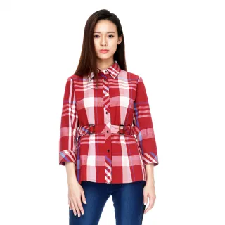 【KeyWear 奇威名品】紅色格紋雙排釦長大衣 歷史價格詳細信息