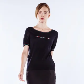 【KeyWear 奇威名品】色塊拼接羊毛七分袖針織上衣 歷史價格詳細信息