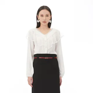 【KeyWear 奇威名品】荷葉領花卉配色長袖上衣 歷史價格詳細信息