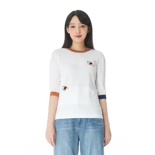 【KeyWear 奇威名品】色塊拼接羊毛七分袖針織上衣 歷史價格詳細信息