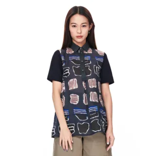 【KeyWear 奇威名品】幾何多彩引塔夏短袖針織上衣 歷史價格詳細信息