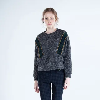 【KeyWear 奇威名品】金蔥羅紋拼接時尚徽章設計款長袖上衣 歷史價格詳細信息