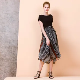 【KeyWear 奇威名品】印花雪紡收腰設計七分袖洋裝 歷史價格詳細信息