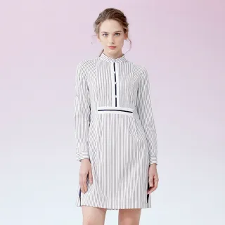 【KeyWear 奇威名品】條紋拼接鏤空蕾絲氣質感襯衫領短袖洋裝 歷史價格詳細信息