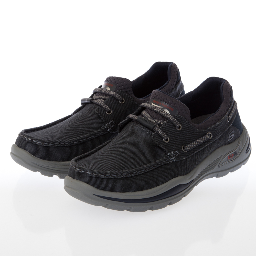 Skechers Arch Fit Motley [205203NVY] 男 休閒鞋 帆船鞋 套入款 馬克縫 帆布 深藍 歷史價格詳細信息