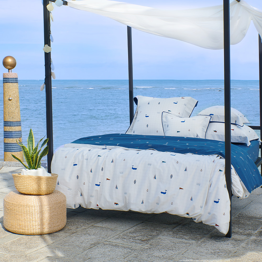 【Tonia Nicole 東妮寢飾】海洋系列_鯨魚之歌100%高紗支長纖棉印花被套床包組(雙人) 歷史價格詳細信息