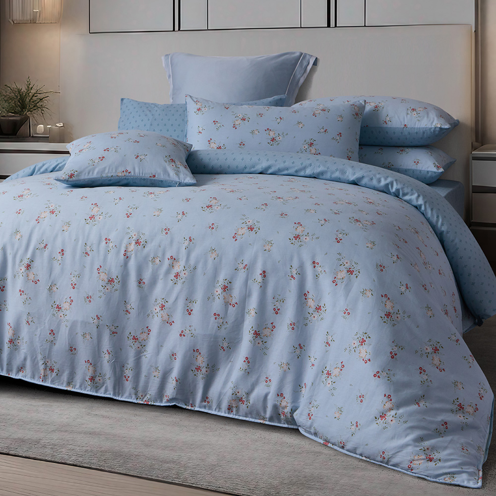 【Tonia Nicole 東妮寢飾】100%精梳棉兩用被床包組-碧藍花信(特大) 歷史價格詳細信息