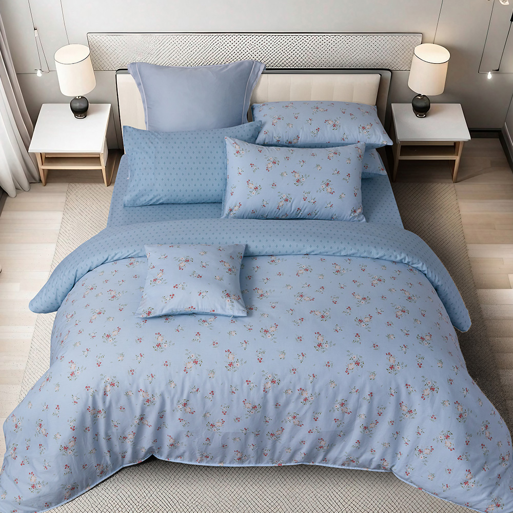 【Tonia Nicole 東妮寢飾】100%精梳棉兩用被床包組-碧藍花信(特大) 歷史價格詳細信息