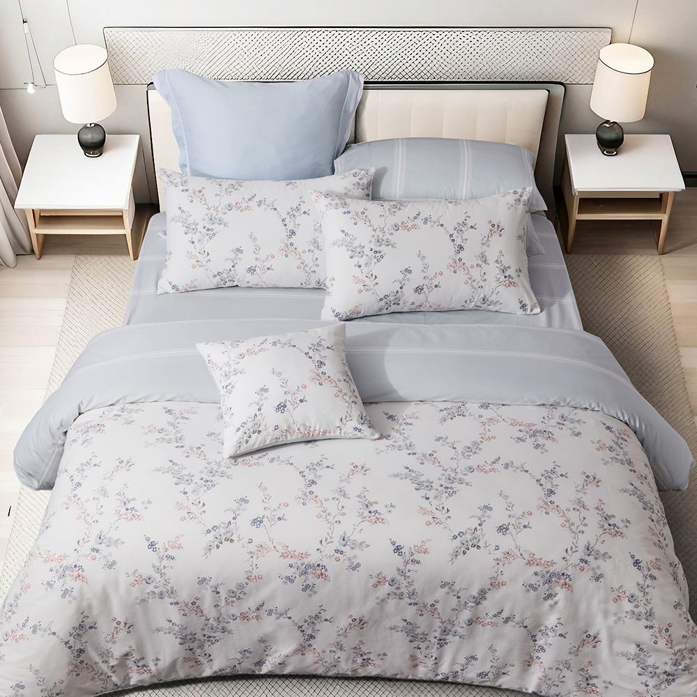 【Tonia Nicole 東妮寢飾】100%精梳棉兩用被床包組-碧藍花信(特大) 歷史價格詳細信息