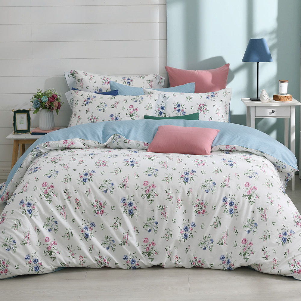 【Tonia Nicole 東妮寢飾】100%精梳棉兩用被床包組-碧藍花信(特大) 歷史價格詳細信息