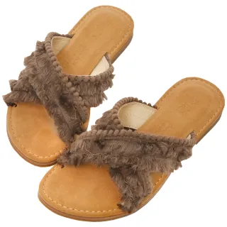 Ann’S水洗牛皮-寬腳板推薦舒適寬帶荔枝牛皮平底涼拖鞋-杏 歷史價格詳細信息