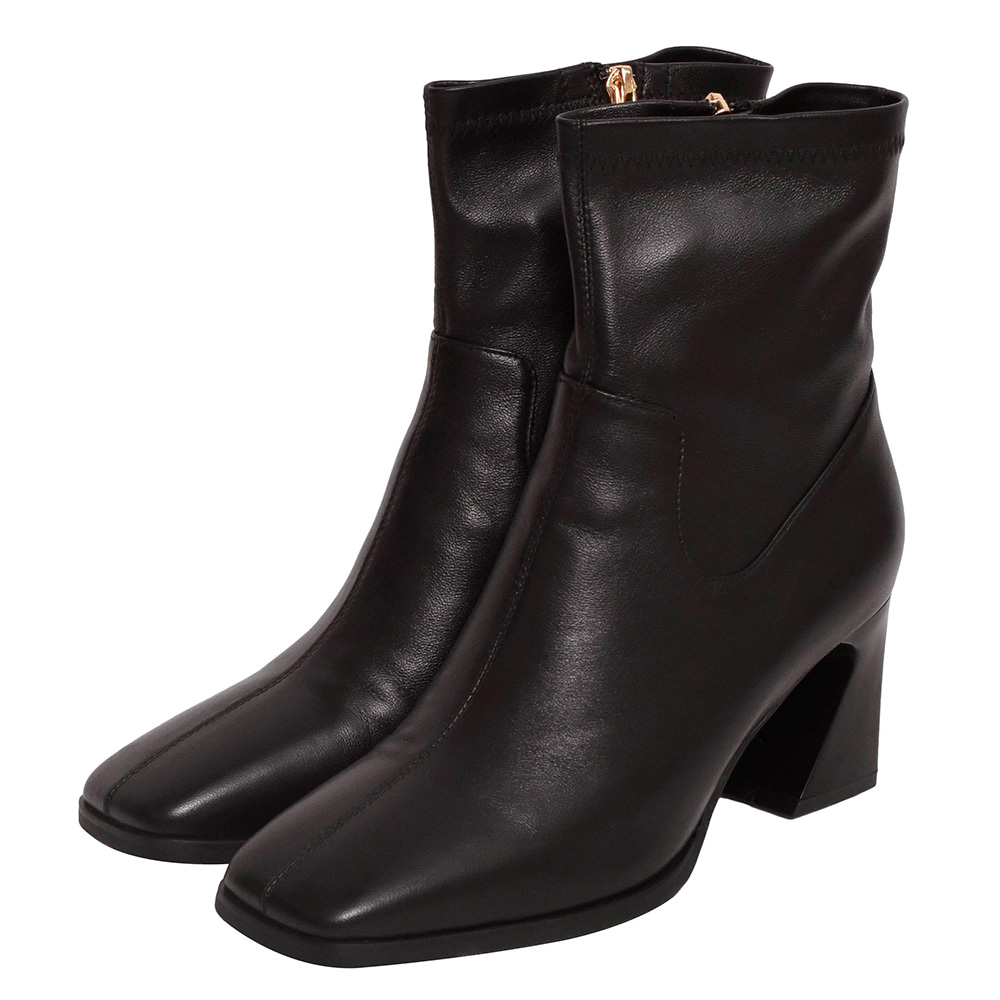 Ann’S纖瘦視覺-側V素面粗跟短靴-黑 歷史價格詳細信息