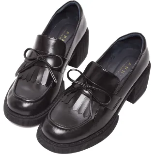 Ann’S重返時光-復古油皮流蘇蝴蝶結厚底粗跟紳士鞋5cm-黑(版型偏小) 歷史價格詳細信息