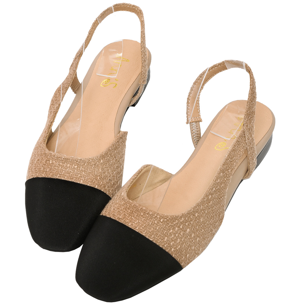 Ann’S顯腳小系列-拼接羊皮真皮小香風拉帶粗跟包鞋5cm-黑 歷史價格詳細信息