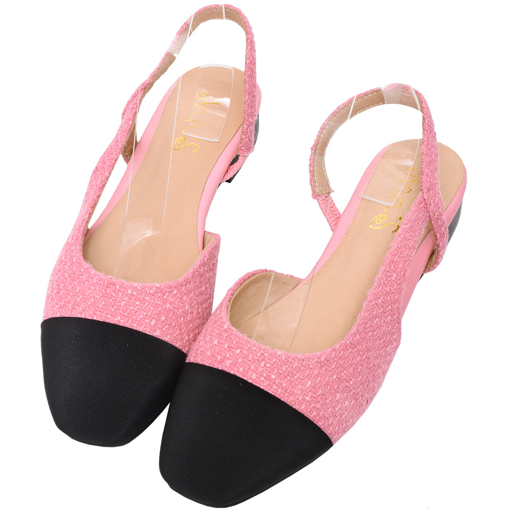 Ann’S顯腳小系列-拼接羊皮真皮小香風拉帶粗跟包鞋5cm-黑 歷史價格詳細信息