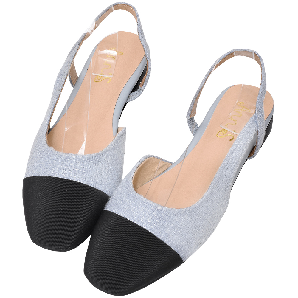 Ann’S顯腳小系列-拼接羊皮真皮小香風拉帶粗跟包鞋5cm-黑 歷史價格詳細信息