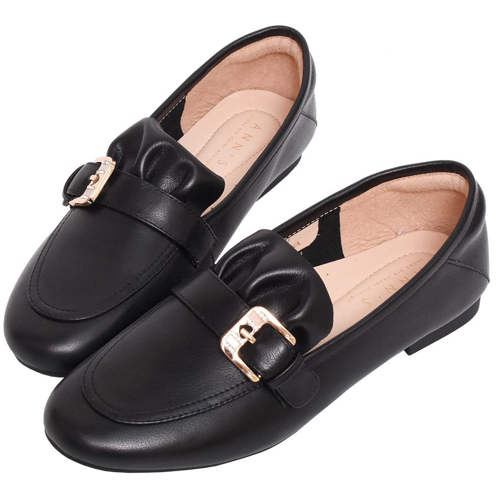 Ann’S水洗牛皮-甜美扭結寬版平底涼鞋-黑 歷史價格詳細信息