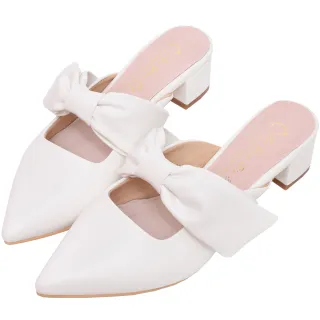 Ann’S柔美心動-立體蝴蝶結低跟粗跟穆勒尖頭鞋4cm-粉杏 歷史價格詳細信息