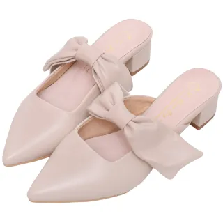 Ann’S柔美心動-立體蝴蝶結低跟粗跟穆勒尖頭鞋4cm-粉杏 歷史價格詳細信息