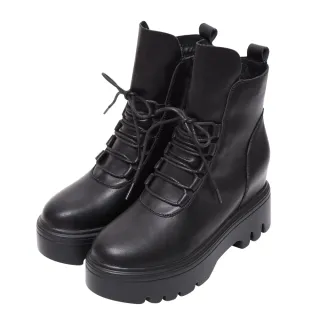 Ann’S魔術視覺矯正!內增高真皮綁帶厚底短靴5cm-黑(版型偏小) 歷史價格詳細信息