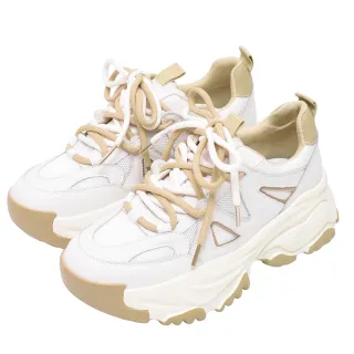 Ann’S魔術第四代-雙色鞋帶超輕量全真皮老爹鞋5.5cm-杏白 歷史價格詳細信息