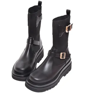 Ann’S就是比較瘦-雙扣帶綁帶機車厚底短靴5.5cm-黑 歷史價格詳細信息