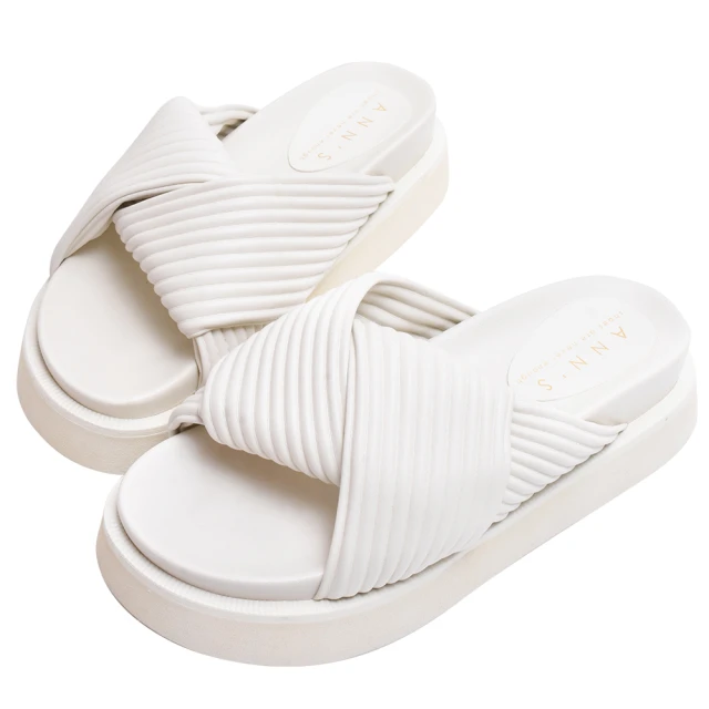 【Ann’S】二代彈力厚底Plus+質感抓皺皮革可兩穿結涼拖鞋5cm(米白) 歷史價格詳細信息