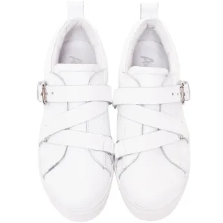 Ann’S激瘦第三代!!!全真牛皮銀色大方扣厚底小白鞋-黑 歷史價格詳細信息