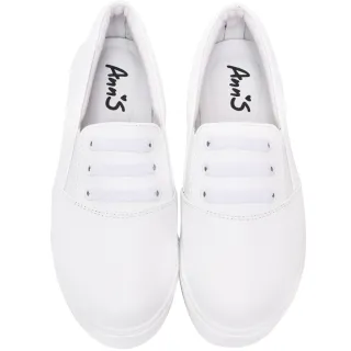 Ann’S激瘦第三代!!!全真牛皮銀色大方扣厚底小白鞋-黑 歷史價格詳細信息