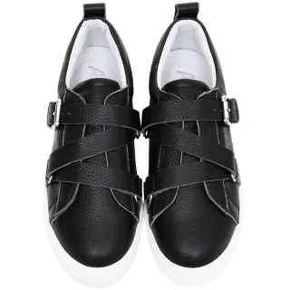 Ann’S激瘦第三代!!!全真牛皮銀色大方扣厚底小白鞋-黑 歷史價格詳細信息