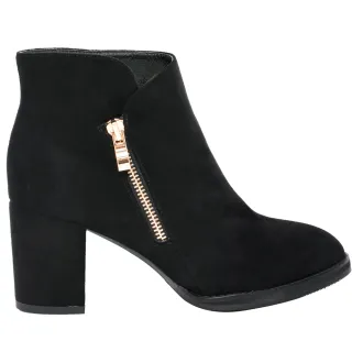 Ann’S光采女人-防水絨布金拉鍊前低顯瘦粗跟短靴-黑 歷史價格詳細信息