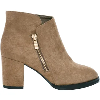 Ann’S光采女人-防水絨布金拉鍊前低顯瘦粗跟短靴-黑 歷史價格詳細信息