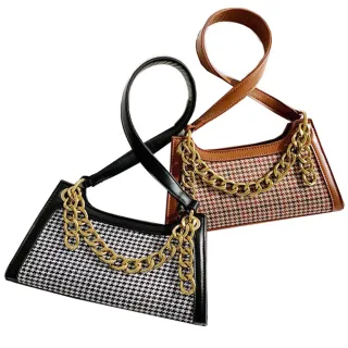 毛呢格子腋下包包2023新款潮秋冬復古毛絨包小眾單肩斜挎馬鞍包 歷史價格詳細信息