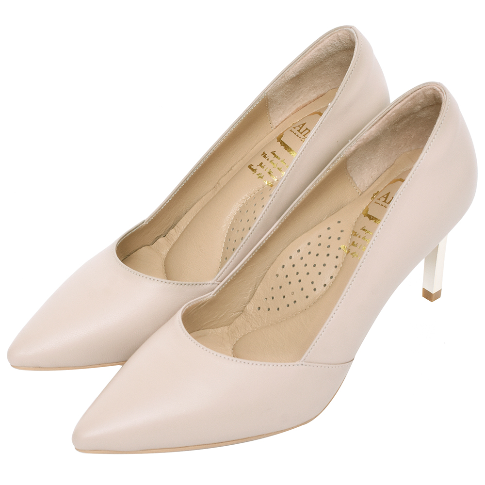 Ann’S嚮往的女人味-層次拼接柔軟小羊皮電鍍細跟尖頭高跟鞋7.5cm-米白 歷史價格詳細信息