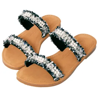 Ann’S水洗牛皮-小香風毛呢珍珠木紋跟方頭涼鞋-藍(版型偏小) 歷史價格詳細信息