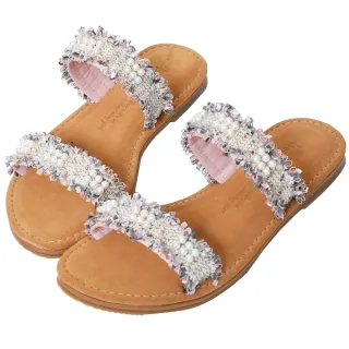 Ann’S水洗牛皮-小香風毛呢珍珠木紋跟方頭涼鞋-藍(版型偏小) 歷史價格詳細信息