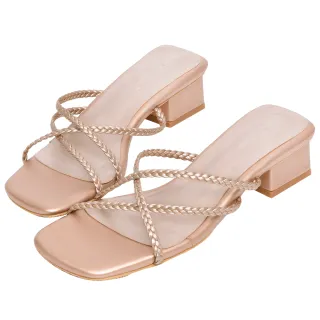 Ann’S素面編織細帶方頭粗跟涼拖鞋3.5cm-玫瑰金(版型偏小) 歷史價格詳細信息