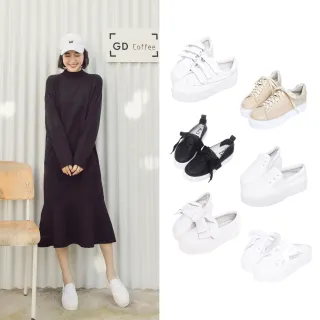 Ann’S激瘦第三代!!!全真牛皮銀色大方扣厚底小白鞋-黑 歷史價格詳細信息