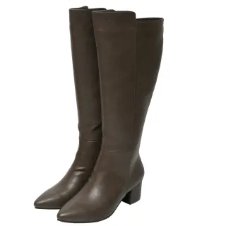 Ann’S返璞經典-復古皮革前高後低粗跟及膝長靴5cm-灰 歷史價格詳細信息