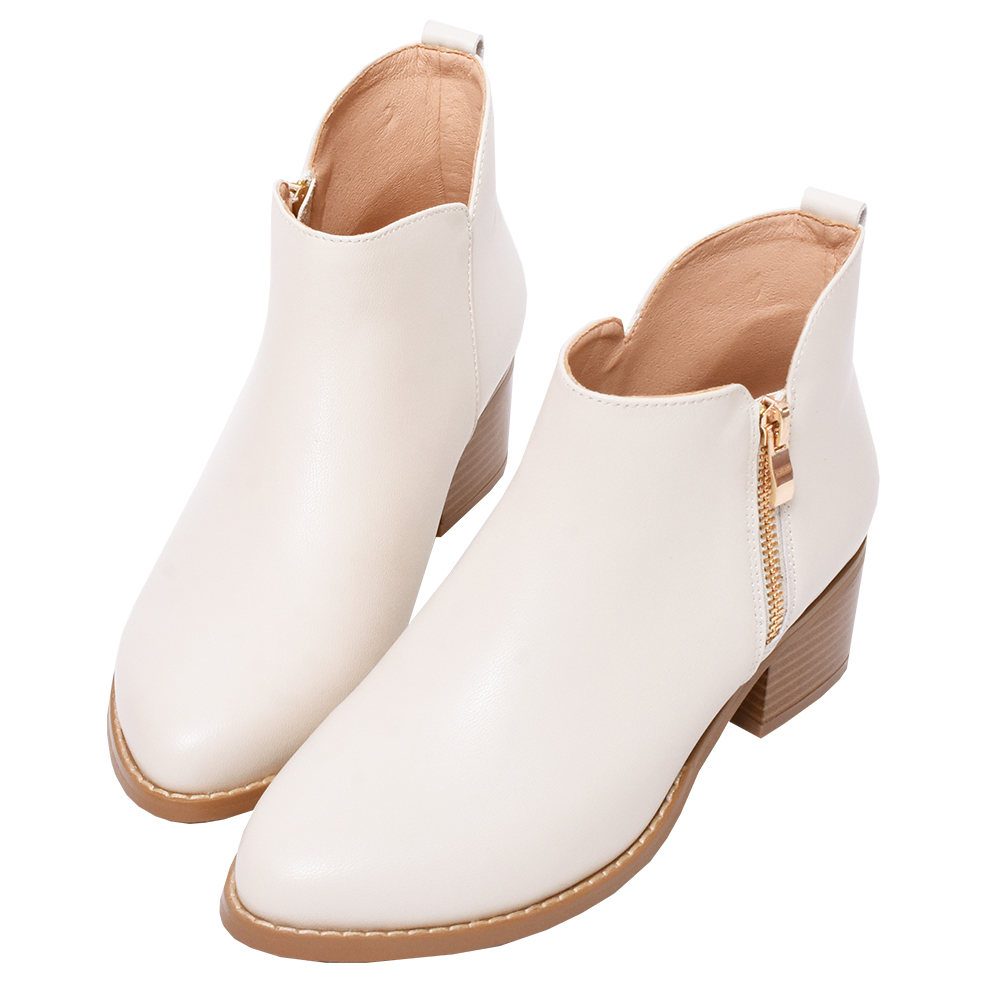 Ann’S顯瘦高低差-金色拉鍊異材質拼接尖頭粗跟短靴7.5cm-黑(版型偏大) 歷史價格詳細信息